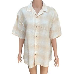 ASOS DESIGN men’s boxy oversized revere linen shirt in beige check size XS NWOT